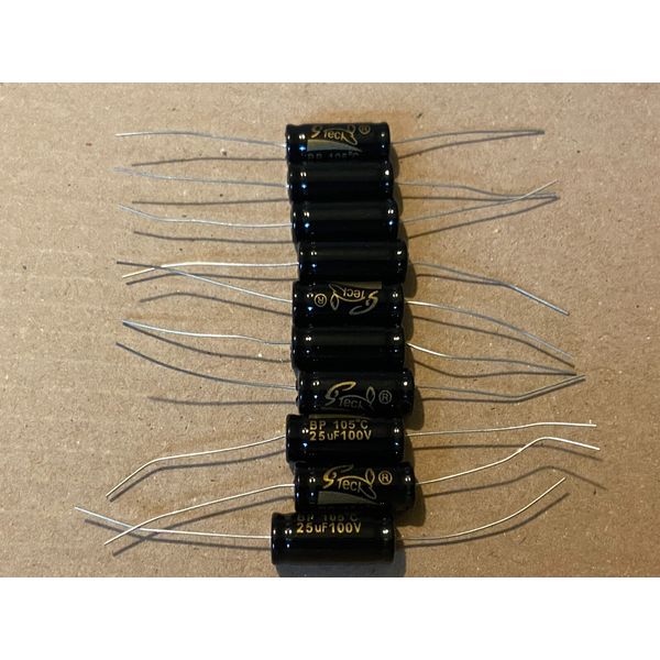 10pc Electrolytic Capacitor Axial BIPOLAR 2000hr 105℃ 25uF 100V 10x24 Supertech
