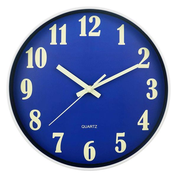 JoFomp Glow in The Dark Clock, 12 Inch Modern Silent Non Ticking Wall Clocks Battery Operated, Night Light Wall Clock for Living Room Decor, Wall Clock Decorative for Kitchen Bedroom (Blue)