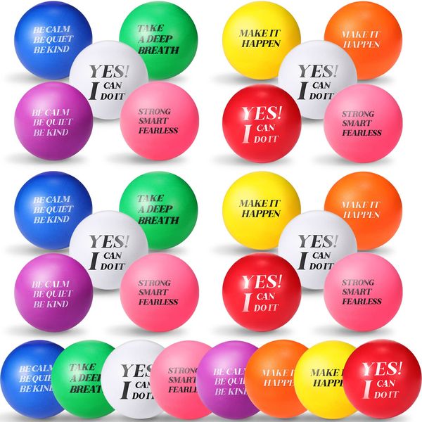 32 Pcs Motivational Stress Balls 1.57 Inch Colorful Foam Balls Inspirational Stress Relief Gifts Hand Exercise Balls Quotes Small Anxiety Balls for Relief Encouraging Motivating Adults Kids