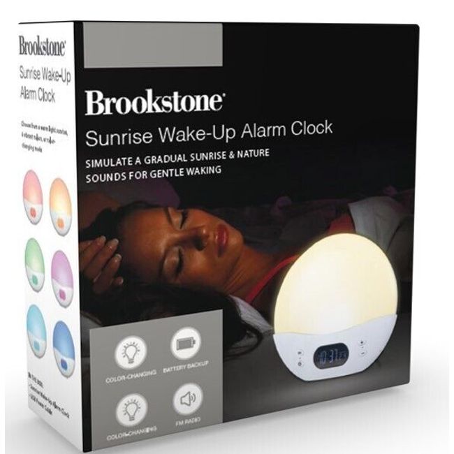 BROOKSTONE Sunrise Wake-Up Alarm Clock - Color Changing Light, Simulates Sunrise