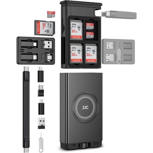 Versatile SD/TF Card Reader with Cable Card SD/TF Holder, First Aid Kit Case for Travel or Outdoor, Multi Charging with USB-C 3.1 Cable with USB-A & Light & Micro USB and OTG Adapter Convertor Kit
