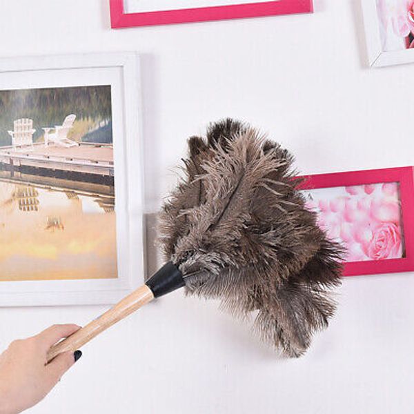 40CM Ostrich Feather Duster Dust Brush Cleaning Tool Wood Handle Home Car Brush