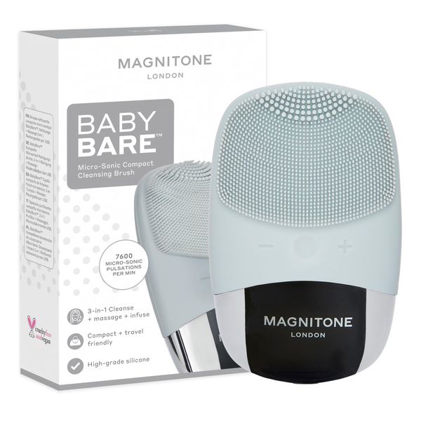 MAGNITONE BabyBare Micro-Sonic Compact Cleansing Brush for 3-in-1 Cleanse and Massage with Soft Antibacterial Silicone Bristles and USB Charger