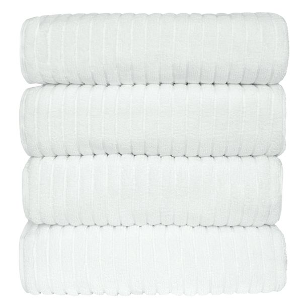 Bare Cotton Luxury Hotel and Spa Bath Towels, Striped, White, Set of 4