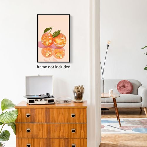 Disco Oranges Art Canvas, Glam Disco Ball Oranges Poster, Preppy Fruit Canvas Wall Art, Funky Kitchen Picture for Wall, Trendy Bar Cart Wall Art Decor, Dorm Apartment Wall Decor 12x16in Unframed