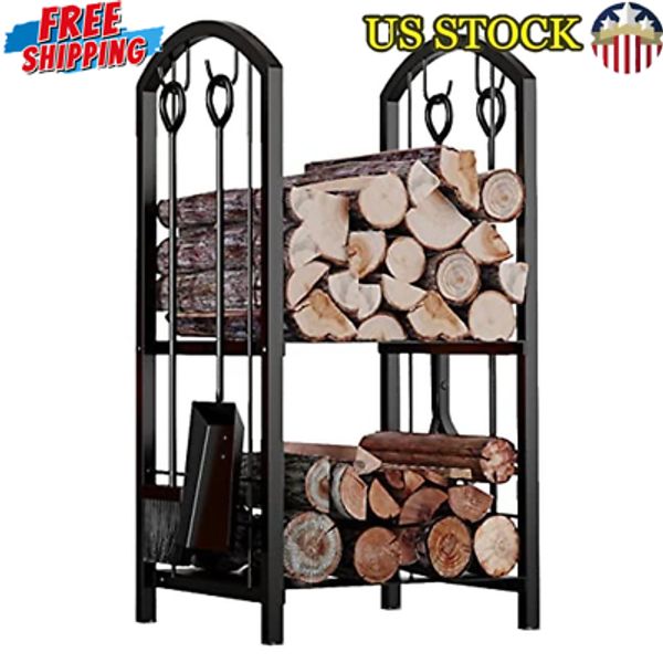 Firewood Log Rack Tool Set 5-Piece Indoor Outdoor Storage Durable Accessories US