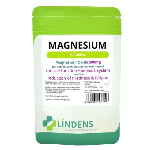 Lindens Magnesium Oxide 500mg 90 Tablets Mineral Supplement