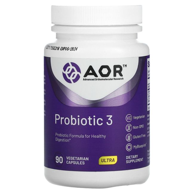 Advanced Orthomolecular Research AOR Probiotic-3 90 Capsules Egg-Free, Fish