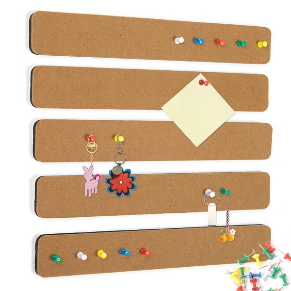 Felt Pin Board Bar Strips Bulletin Board for Bedrooms Offices Home Wall Decoration, Notice Board Self Adhesive Cork Board with 35 Push Pins for Paste Notes, Photos, Schedules