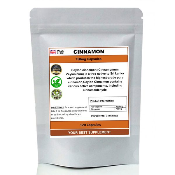 Cinnamon Capsules 750mg 100% Pure (True Ceylon) High Strength (120)