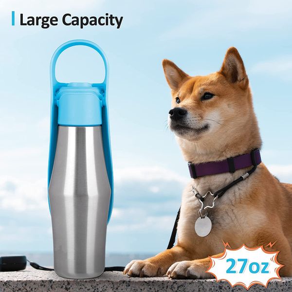 2024 New Portable Pet Dog Water Bottle Soft Silicone Leaf Design For Dog Pets Outdoor Travel Drinking Bowls Water Dispenser - Dark Blue