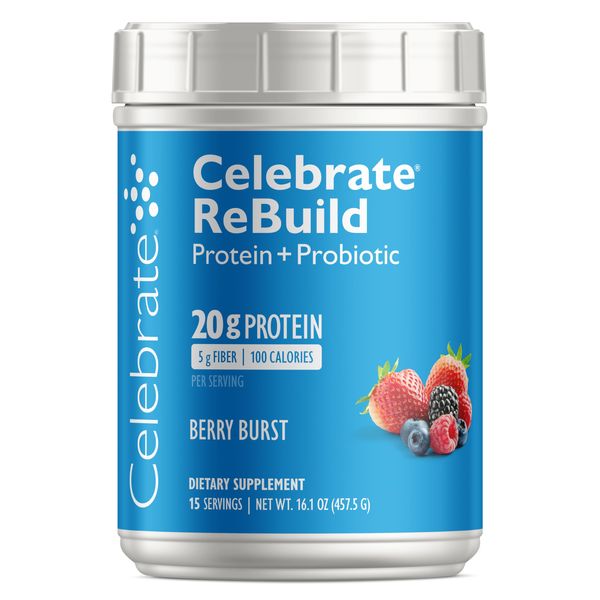 Celebrate Vitamins Rebuild Whey Isolate Protein Powder with Probiotic and Prebiotic, 20g Protein, Gluten Free, Berry Burst,15 Servings