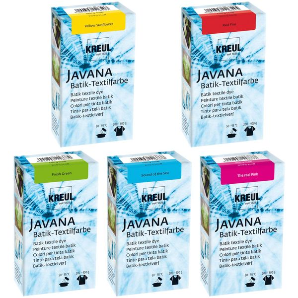 JAVANA Komaptibel mit Baumwolle,Stoff,Wolle, Batikfarben Set, 5 Batik Textilfarben im Set Girls, Pink,Grün,Blau,Rot,Gelb