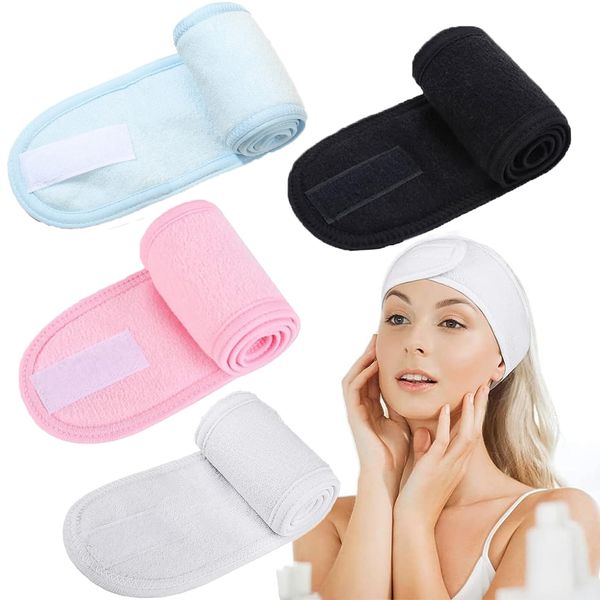 4 Stück Haarband Kosmetik, Kosmetik Stirnband, Stirnband Kosmetik, Headband Skincare, Skincare Haarband, Kosmetik Haarband mit Klettverschluss, Haarschutzband für Duschen, Make Up, Yoga, Sport