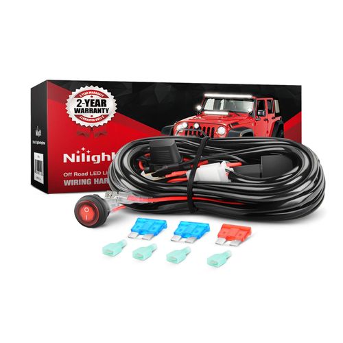Nilight - NI-WA 02A LED Light Bar Wiring Harness Kit 12V On Off Switch Power Relay Blade Fuse for Off Road Lights LED Work Light,2 years Warranty,Black, Blue, Red, Green
