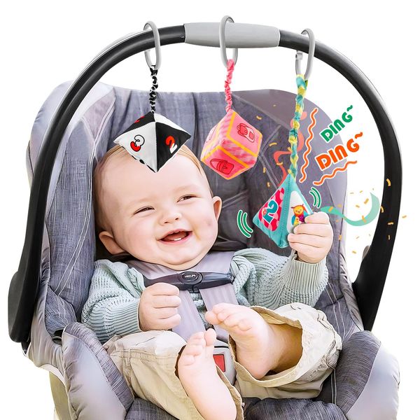 LOOKLEBE 9pcs 6-9-12months Baby Stroller Hanging Toys, Crib Pendant Bell Toys, car seat Hanging Toys, Shaking and Making Soft Noises, Portable Travel Toys, Newborn Toys That Soothe Restless Emotions