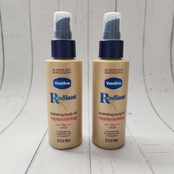 2× Vaseline Radiant X Hydrating Body Oil Replenising 1% Lipids, 3.7 fl oz