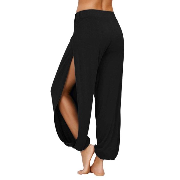 PACBREEZE Women's Yoga Harem Pants Side Slit Joggers Active Workout Sweatpants Beach Cover-up Pants(Black, Medium)