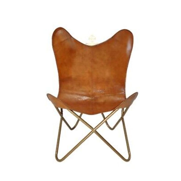 Iron Stand Furniture Chair – Genuine Brown Leather Comfortable Arm Chair PL2-349