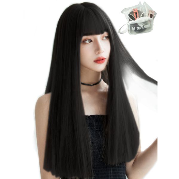 M Grande DY23F Premium Line Wig, (Created by Top Stylist), 6-Piece Set, Rich Line, Women's Wig, Long, Face Shrinking, Natural Black