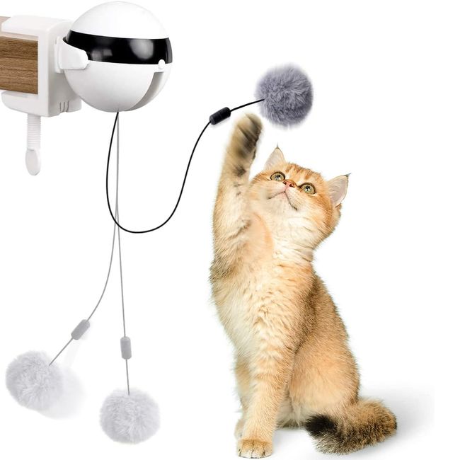 (Popular New Release) Cat Toy, Automatic Cat, Electric Ball, Automatic Rotation, Pet Supplies, Speed Adjustable, Single Play, Loneliness, Cat Hunting, Cat Excitement, Stress Relief, Lack of Exercise Countermeasure, Includes Replacement Pom Pom Poms (White