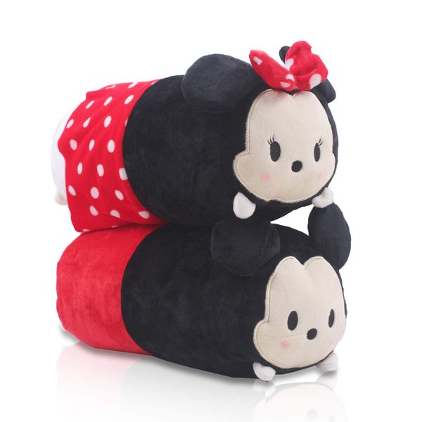 FINEX 2 Pcs Set Mickey Minnie Plush Travel Pillow Stackable Long Cushion