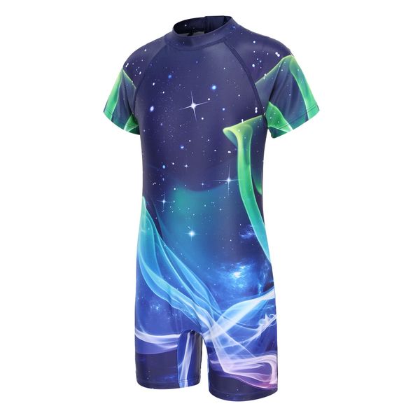 Boys Swimsuit Kids Short Sleeve Swimming Costume Boys All in One Swimming Suit One Piece Children Rash Guard Swimwear Age 15-16 Years