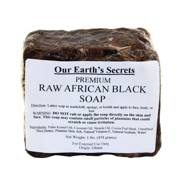 Our Earth's Secrets Raw African Black Soap, 1 lb.