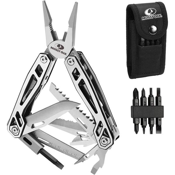 Mossy Oak Multi-Tool, 21 in 1 Multitools Pliers with Rope Cutter, Can Opener, Screwdriver, Multitool with Multitool Pouch for Camping, Outdoor Activities, Repairing, Hiking, Cooking, Picnic