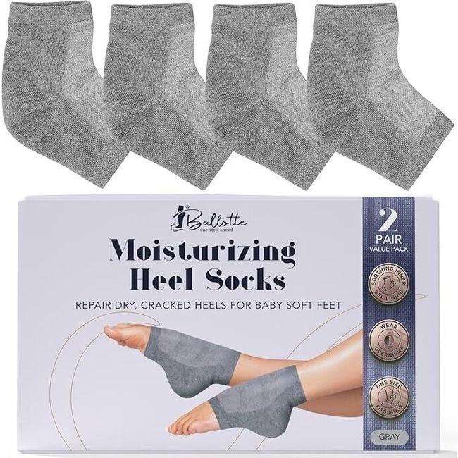 2 Pairs Gel-Lined Moisturizing Heel Socks for Cracked Heels Overnight Repair