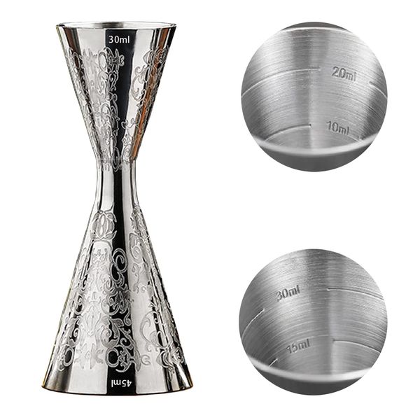 WOMLEX Measuring Cup, Graduated Jigger Cup, Cocktail Whiskey, Measuring, Integrated, Stainless Steel (Pixie, 30ml/45ml)