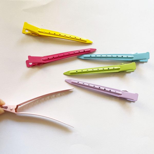 6 Pcs Duck Bill Clips, Bantoye 3.5 Inches Rustproof Metal Alligator Curl Clips with Holes for Hair Styling, Hair Coloring, 6 Colors