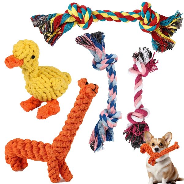 Irunfast 5Pcs Puppy Teething Chew Rope Toys, Puppy Toys from 8 Weeks, Interactive Dog Rope Toy, Indestructible Natural Cotton Dog Chew Toy Suit for Tranning Teeth Cleaning