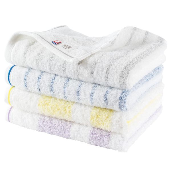 Bloom Imabari Towel, Certified Face Towel, Set of 4, Natural Border, Water Absorbent, Quick Drying, Room Drying, Soft, 100% Cotton, Made in Japan (Assorted)