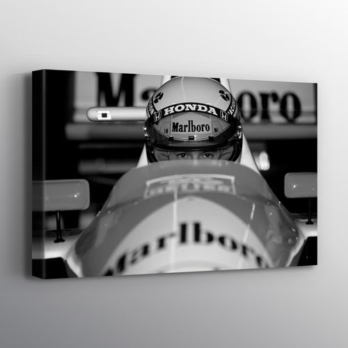 Ayrton Senna Black And White Formula 1 Famous Print Wall Art Canvas Home Decor - Various Sizes (36in x 24in Gallery Wrapped)