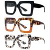 MMOWW Reading Glasses 3 Pack Large Square Frame with Spring Hinges Women Men - Anti Blue Light Computer Reader +3.0