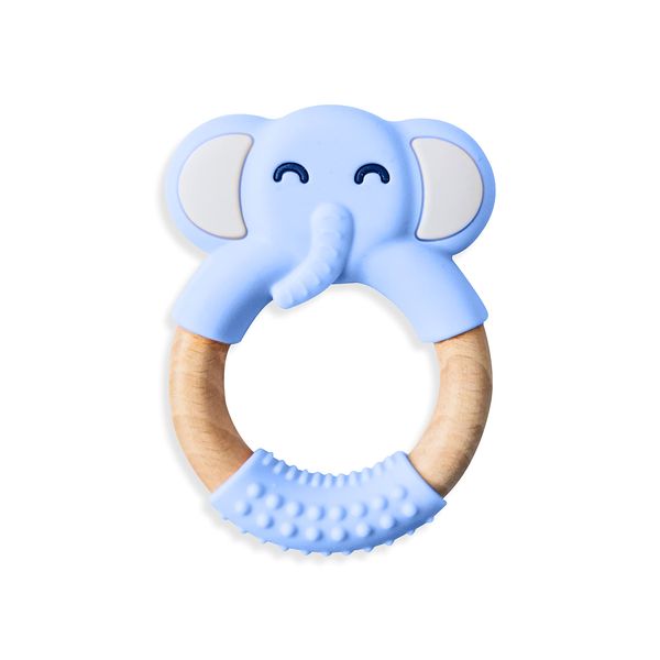 iShop Blue Teething Toy for Baby – Cute Elephant Teether – Soft Silicone Baby Teether for 3+ Months Old – Silicone and Wooden Teether for Girls and Boys – Lightweight Safe Design - Trusted UK Brand