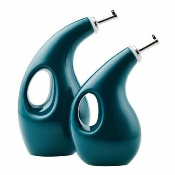 Rachael Ray EVOO Oil & Vinegar Bottles Dispensers 2Pc Set Teal Ceramic