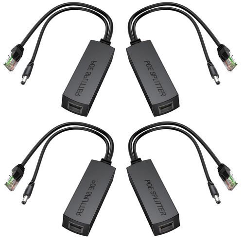 SGUESIKR Premium 4-Pack PoE Splitter 12V 2A, High-End Active PoE to 2.1mm DC - IEEE 802.3af/at Compliant, Crafted with Premium USA Chipset & Opto-Isolator: for Non-PoE IP Cameras & More (24W,2A)