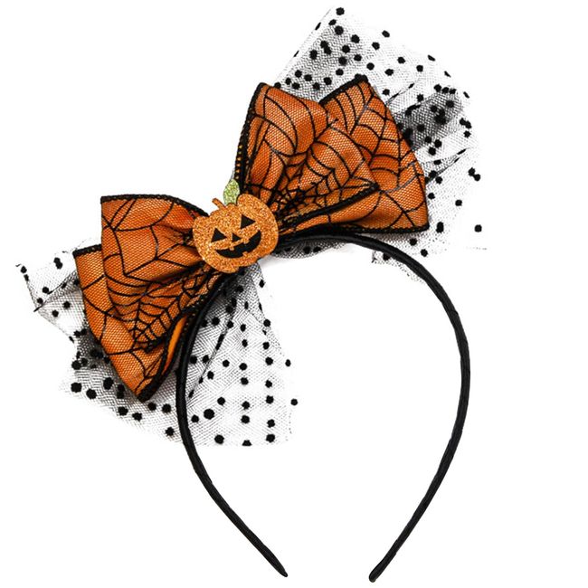 TEBWPIY Halloween Pumpkin Headbands Orange Bow Headbands for Girl Women Halloween Hair Decoration Funny Cute Pumpkin Mesh Design Headwear Hair Hoop Halloween Party Hair Accessories