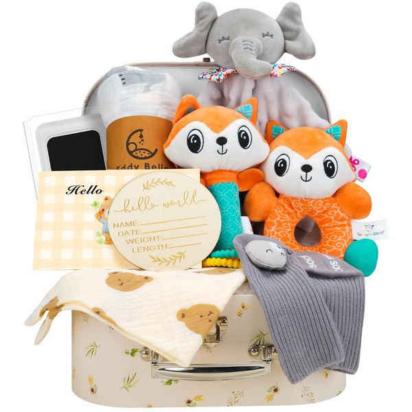 Baby Gift Basket for Newborn Baby Boys, 10Pcs Quality & Cute Newborn Baby Essential Stuff New Baby Boy Gift Basket, Unique Newborn Baby Boy Gift Basket Set, Best Baby Gift Basket for Baby Boys