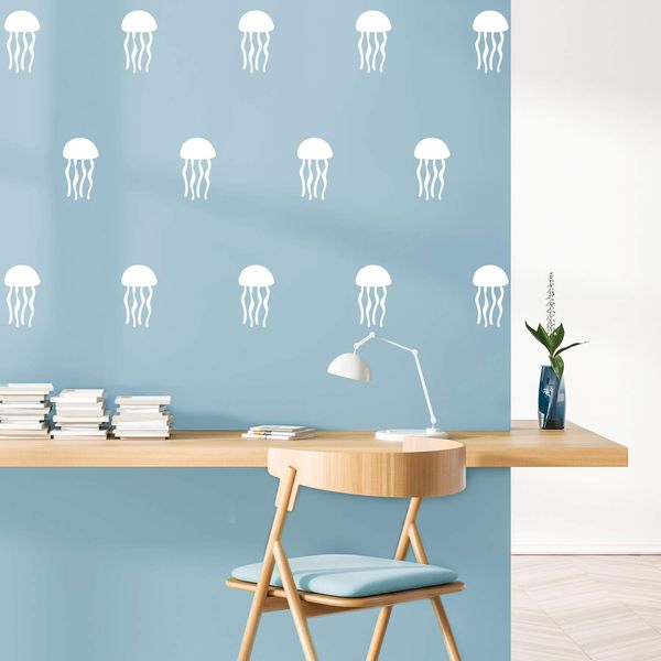 Set of 20 Vinyl Wall Art Decal - Jellyfish Pattern - 7" x 4" Each - Cool Adhesive Sticker Cute Water Animal Design for Baby Kids Room Bedroom Playroom School Classroom Nursery Decor (White)