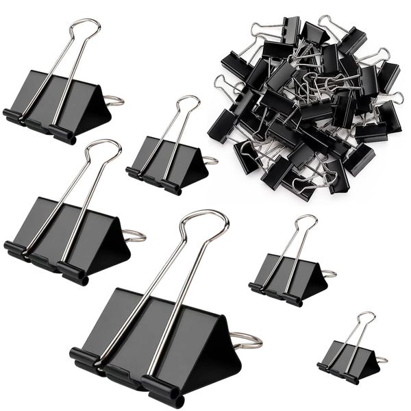 300 Pack Binder Clips Paper Clamps Assorted Sizes (Black), Jumbo, Large, Medium, Small, Mini and Micro, 6 Sizes for Office, School and Home