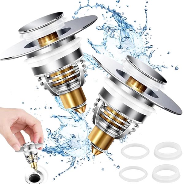 Swetfela 2 Pcs Sink Plug Replacement for Bathroom, Universal Pop Up Sink Plug, Stainless Steel Bath Plug UK, 32-42mm Pop Up Bath Plug, Hair Catcher Sink Plug for Bathroom Basin