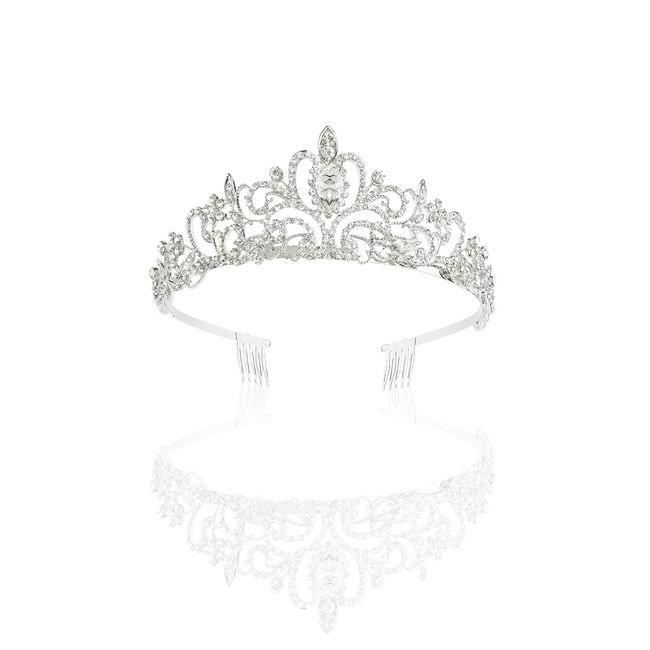 TSHAOUN Tiara Cristal Couronne avec Strass,Kristall Hochzeit Frauen Krone Mädchen Strass Festzug Tiara Stirnband Prinzessin Königin Haarschmuck für Geburtstag Prom Brautparty (Silver)