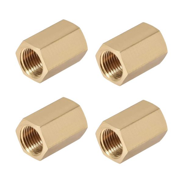 uxcell Brass Pipe Fitting Connector Straight Hex Nipple Coupler G Female Thread Gold Tone G1/8 x G1/8 (4pcs)