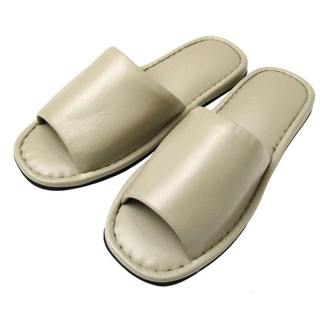 Nippon Slippers, Slippers, Faux Leather, Plain, Indoor Toilet, For Guests, Men's, Women's, 9.8 - 10.6 inches (25 - 27 cm), Beige, Soft Cushion, 147591