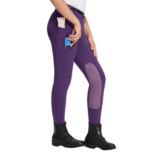 BALEAF Girls Breeches Horse Riding Pants Kids Equestrian Knee-Patch Zip Pocket Horseback Tights Purple M