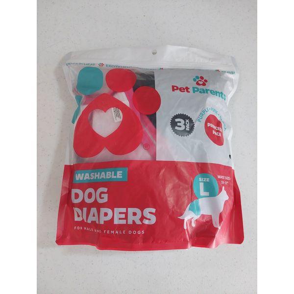 NEW Pet Parents Washable Cloth Dog Diapers 3 Pairs Size Large Pack Set Heat Vet