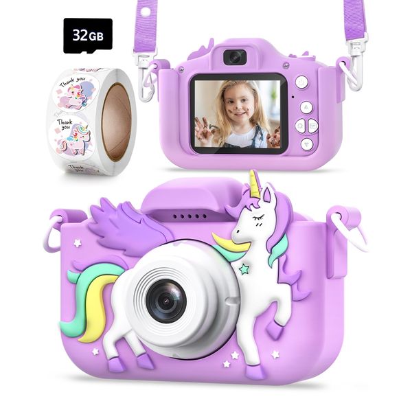 Seckton Kids Camera Toys for Girls Ages 3-8, Children Digital Video Camera with Protective Silicone Cover, Christmas Birthday Gifts for 3 4 5 6 7 8 Year Old Girls with 32GB SD Card